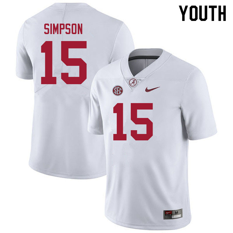 Youth #15 Ty Simpson Alabama White Tide College Football Jerseys Sale-White